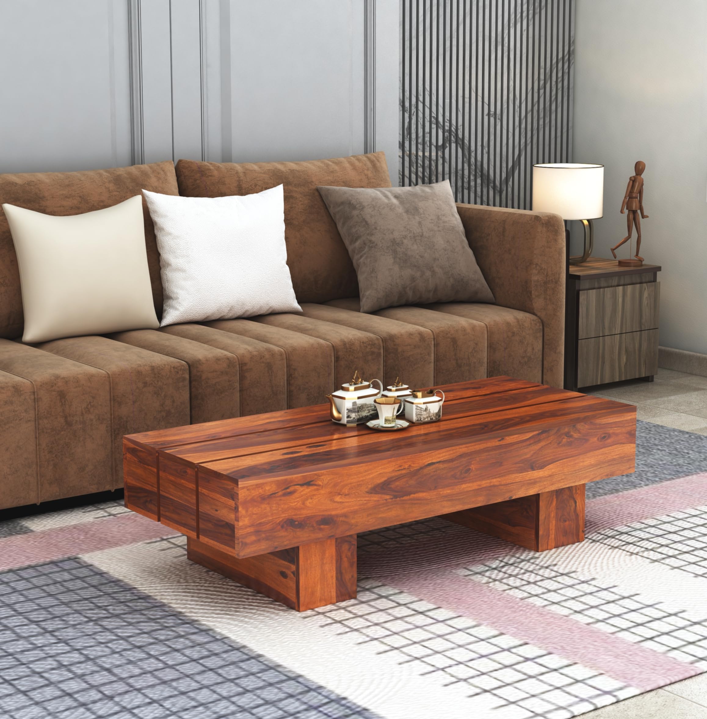 GHROYAL Sheesham Wood Center Coffee Table for Living Room Hall Wooden Teapoy Tea Tables Furniture for Office Bedroom & Outdoor Hall - (Natural Finish)-image-32
