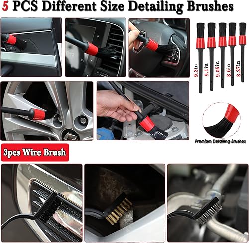 Miniatura 6 de GASLIKE Kit de limpieza de automóvil de 59 piezas, juego de cepillos para detalles de automóvil con aspiradora de automóvil, kit de detalles para el