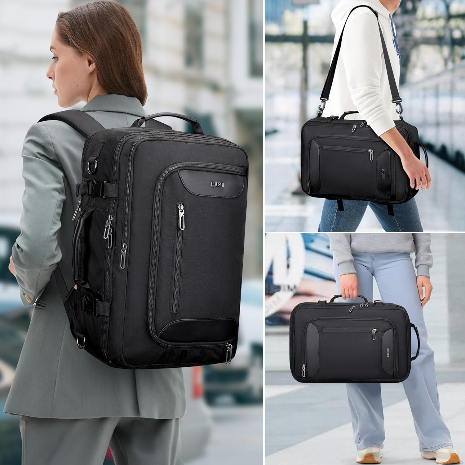 PIJUSHI Travel Backpack for Women Men Flight Approved Carry on Bag 16 inch Laptop Personal Item Daypack with Shoe Compartment(PE038 Black) - Image 7