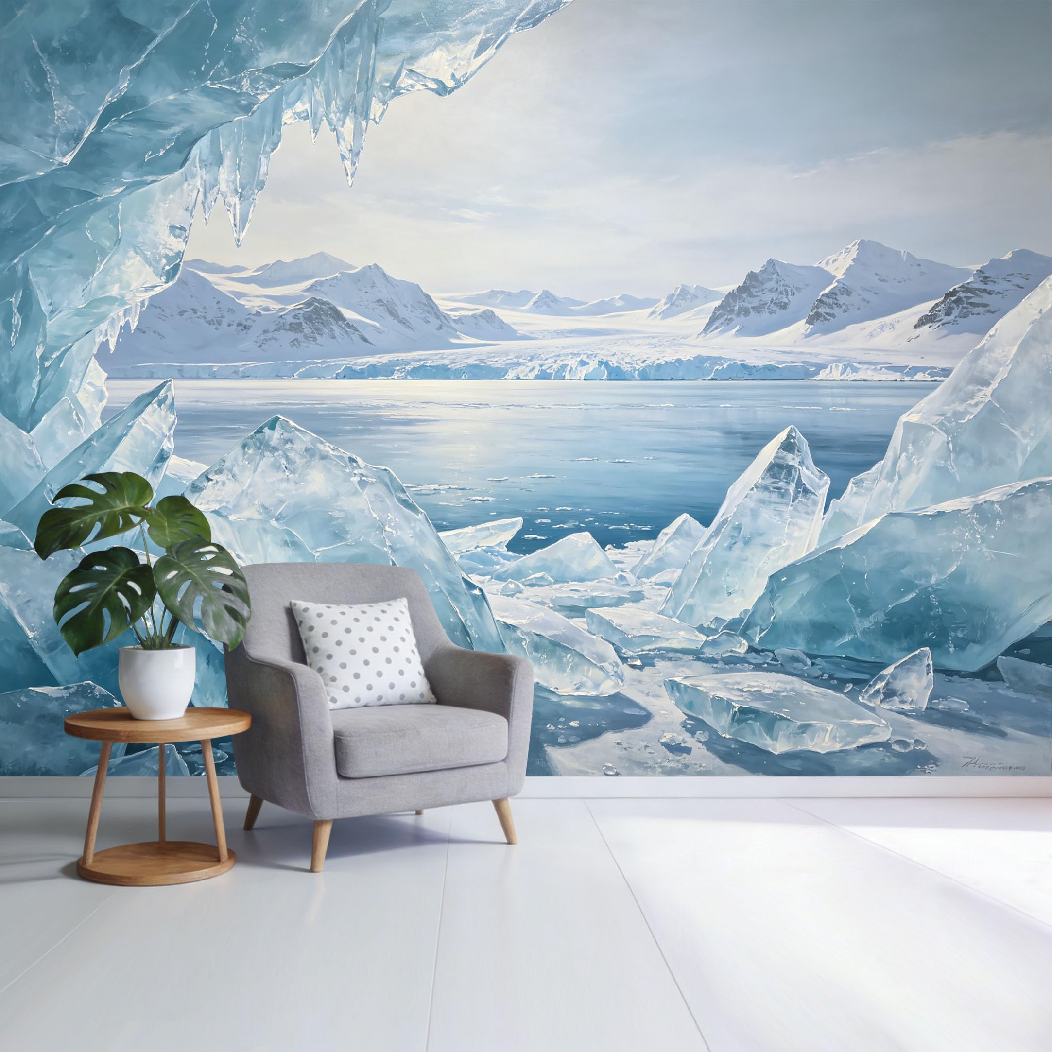 Custom Size Wall Mural Arctic Glacier Landscape Frozen Ocean Ice Cave View Nature Scenery Modern Coastal Style SelfAdhesive Wall Fabric Removable Wallpaper for Home Office Decor
