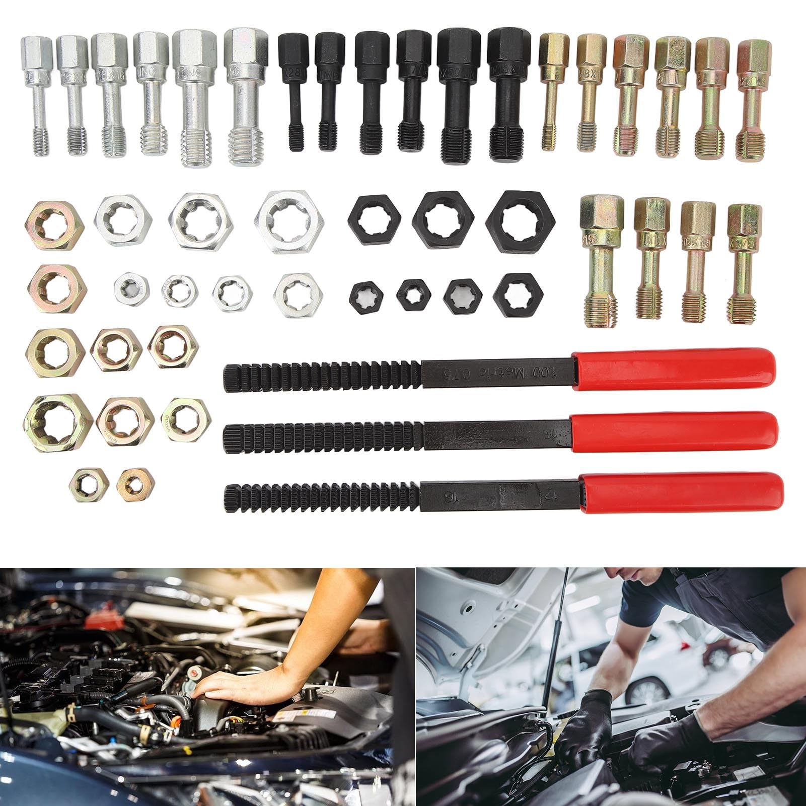 49PCS Set di Strumenti Per La Riparazione della Filettatura Restauratore di Perni Metrici, Kit di Cacciafiletti Per Meccanici Automobilistici, Restauratore di Precisione in Acciaio