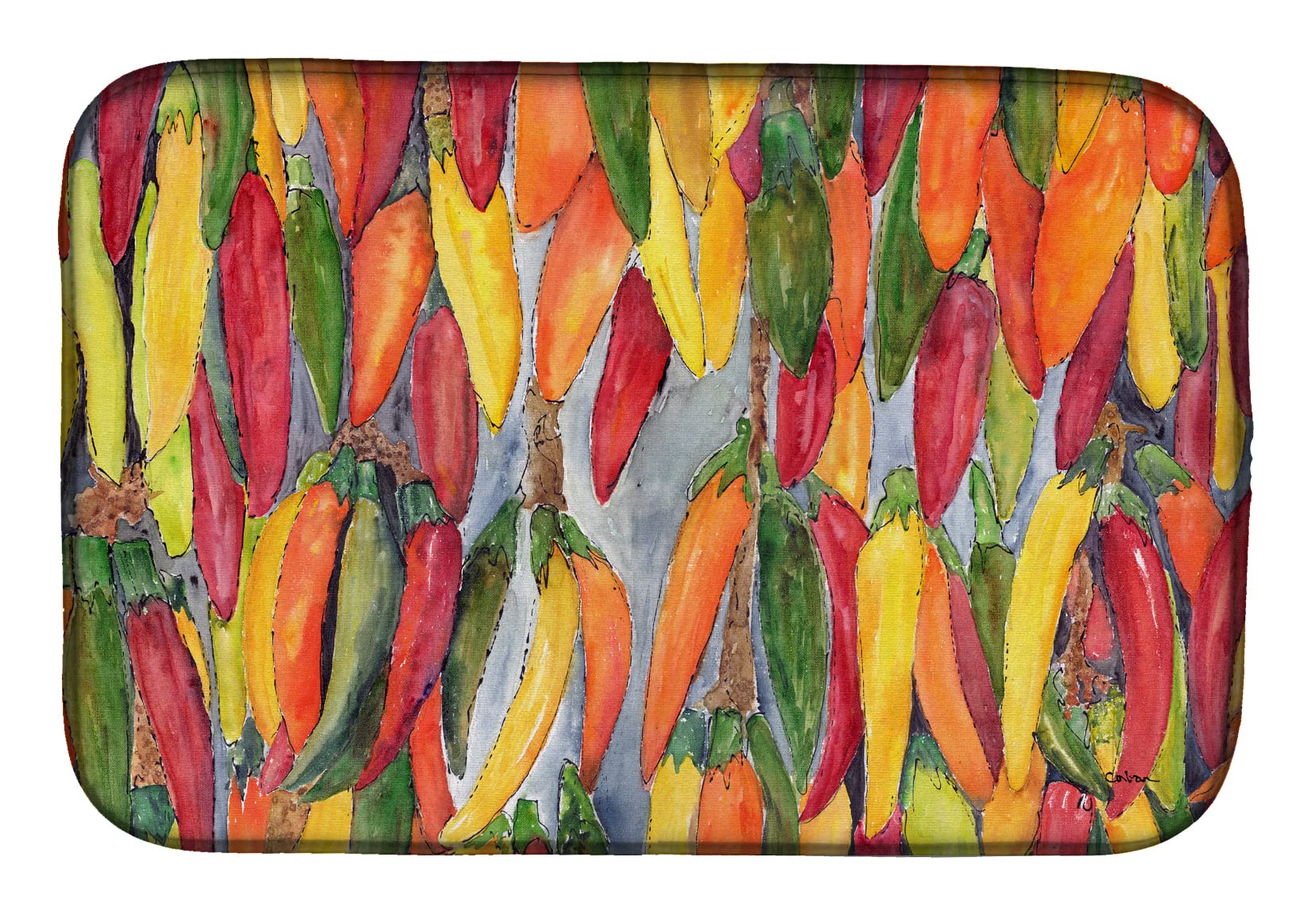 Caroline's Treasures 8893DDM Hot Peppers Dish Drying Mat Absorbent Dish Drying Mat Pad for Kitchen Counter Dish Drainer Mat for Countertop, 14 x 21