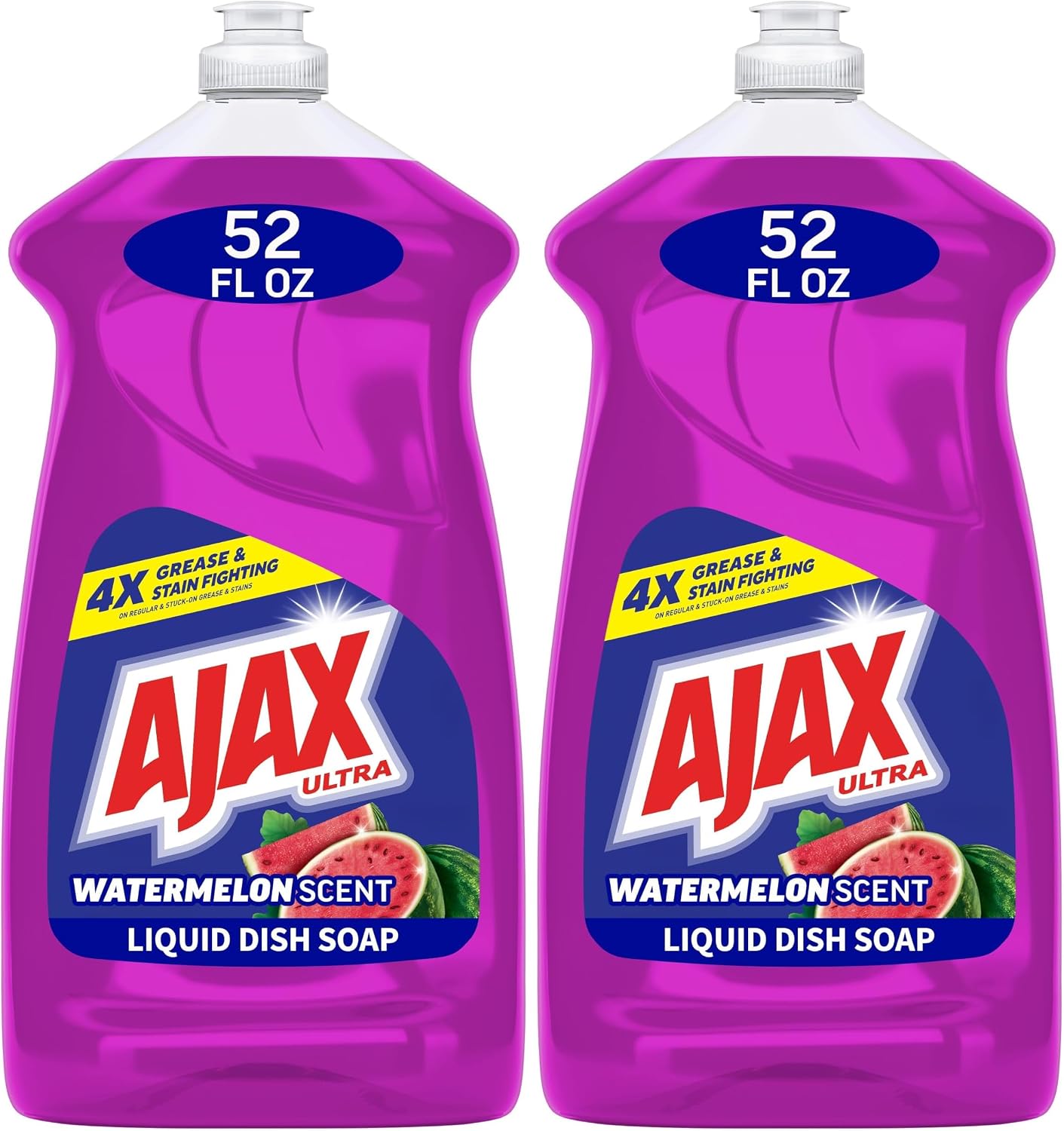 Ajax Ultra Liquid Dish Soap with Fabuloso Watermelon Scent, Fights Grease and Stuck-On Stains, Deep Cleaning Action, Mess-Free, Easy-Flip Cap, 52 fl oz Bottle (Pack of 2)