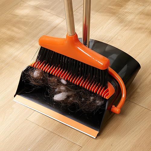 Vista 15 de Juego de escoba y recogedor ligero vertical para vestíbulo y recogedor combinado con mango largo para interiores y exteriores para el hogar, cocina