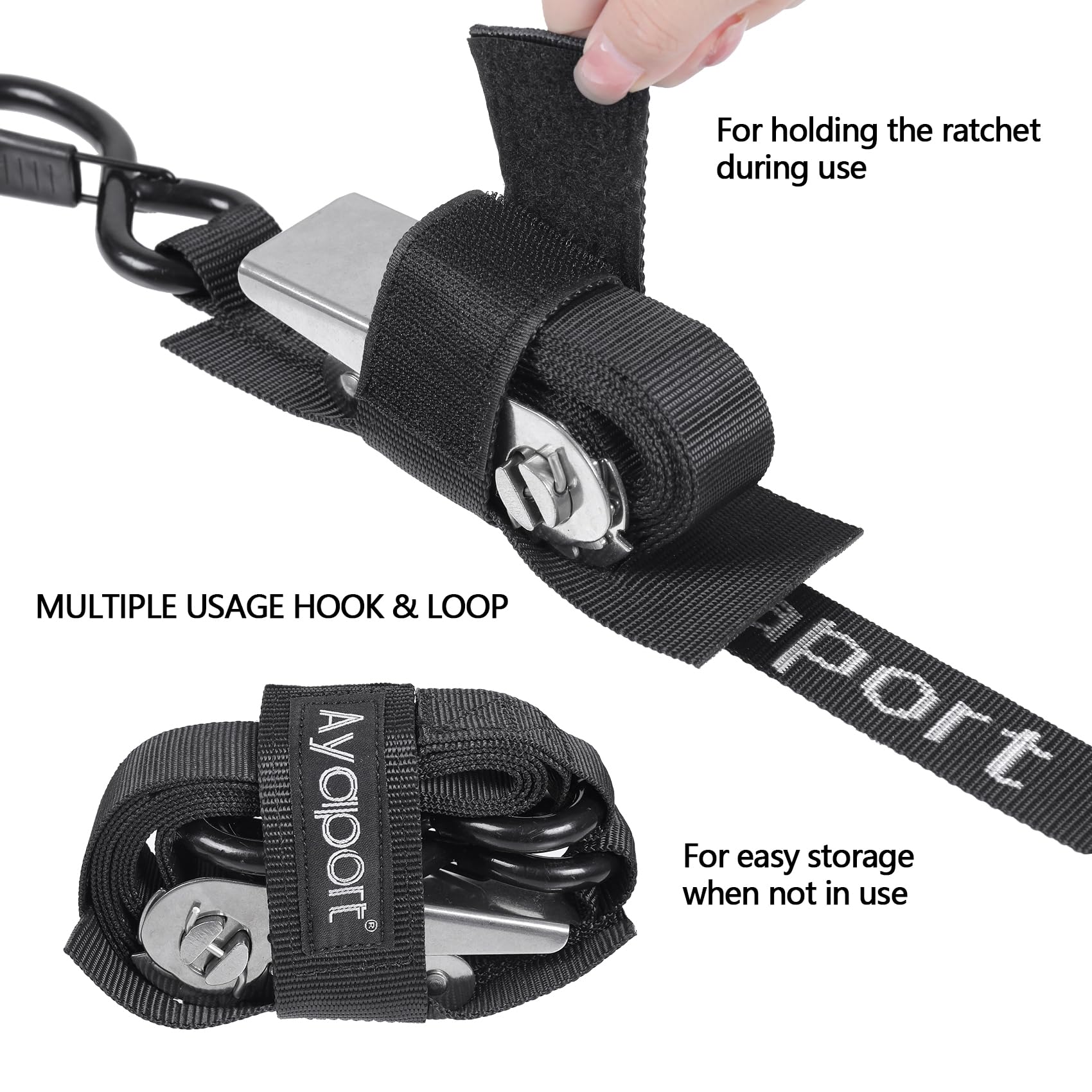 Ayaport Cinghie di fissaggio per barche al rimorchio (cricchetto in acciaio inox) 1,5 m, resistenza alla rottura di 1088,6 kg, resistenti cinghie a cricchetto, cinghie di poppa per barche e rimorchi,