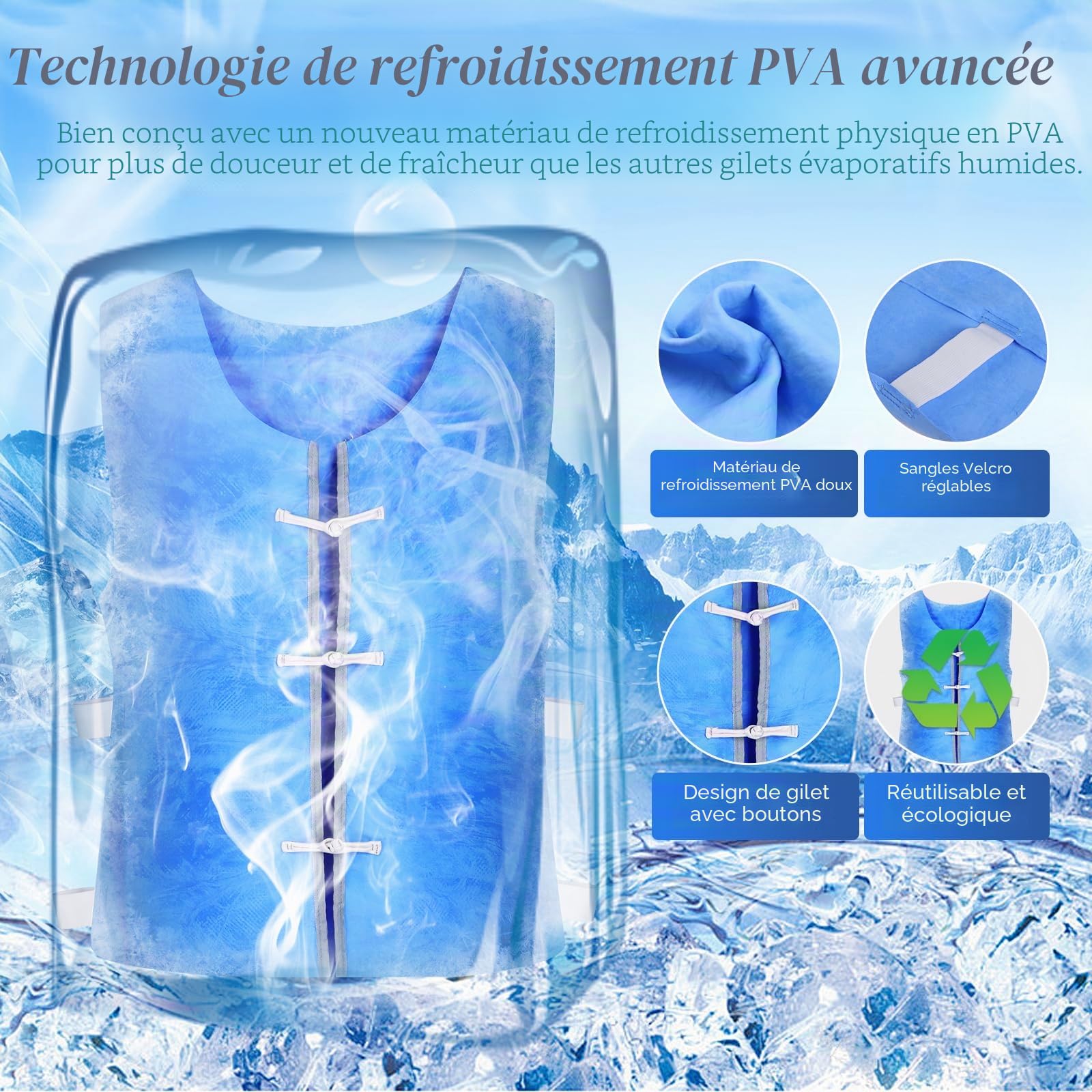 Cooling Vest,Gilet Réfrigérant pour Hommes,Gilet de Refroidissement Style Cardigan,Gilet de Sécurité de Refroidissement Respirant,Gilets de Travail D'extérieur pour Hommes et Femmes