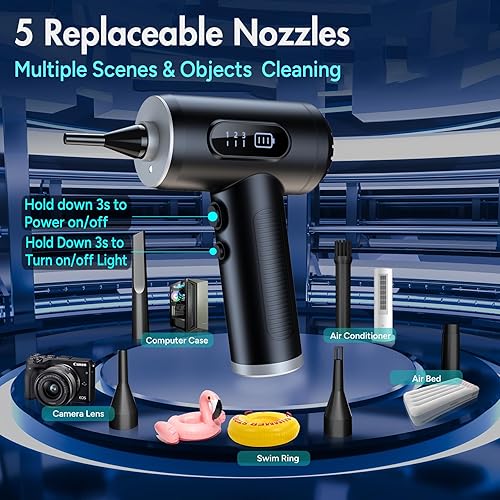 Miniatura 4 de Plumero eléctrico de aire comprimido, soplador de polvo de 3 engranajes para computadoras, kit de limpieza electrónica de teclado, kit de limpieza