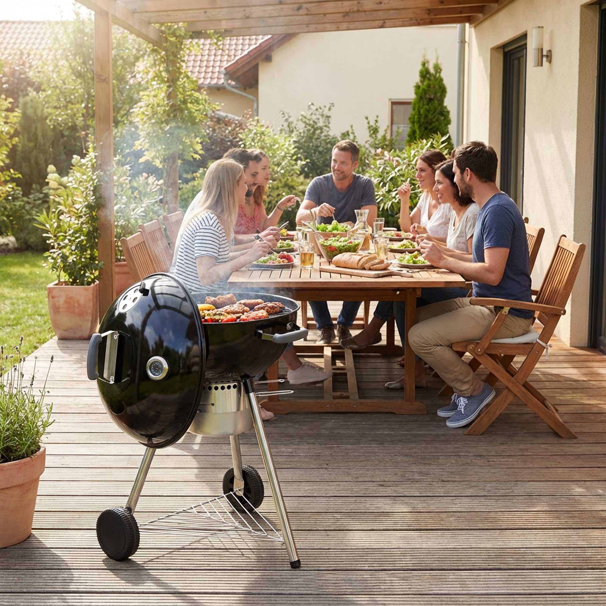 LITTLE BALANCE 3052, Baroud'Fire 570, grill węglowy, z pokrywą i kółkami, 2 kratki ze stali nierdzewnej, termometr, zdejmowany pojemnik na popiół, Ø 54 cm, 8-12 osób, stal emaliowana