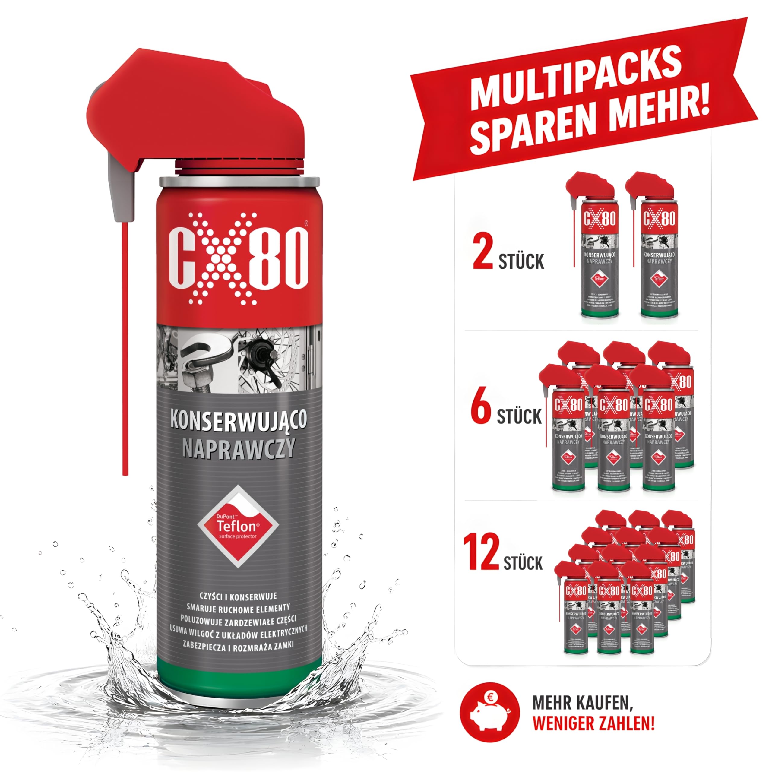 CX80 Teflonspray Spray - Trockenschmierspray, Gleitspray & Multifunktionsschmiermittel - Kettenspray Fahrrad, Motorrad & Industrie - Korrosionsschutz - Bestschweissen.de (6, Duospray 250 ml)