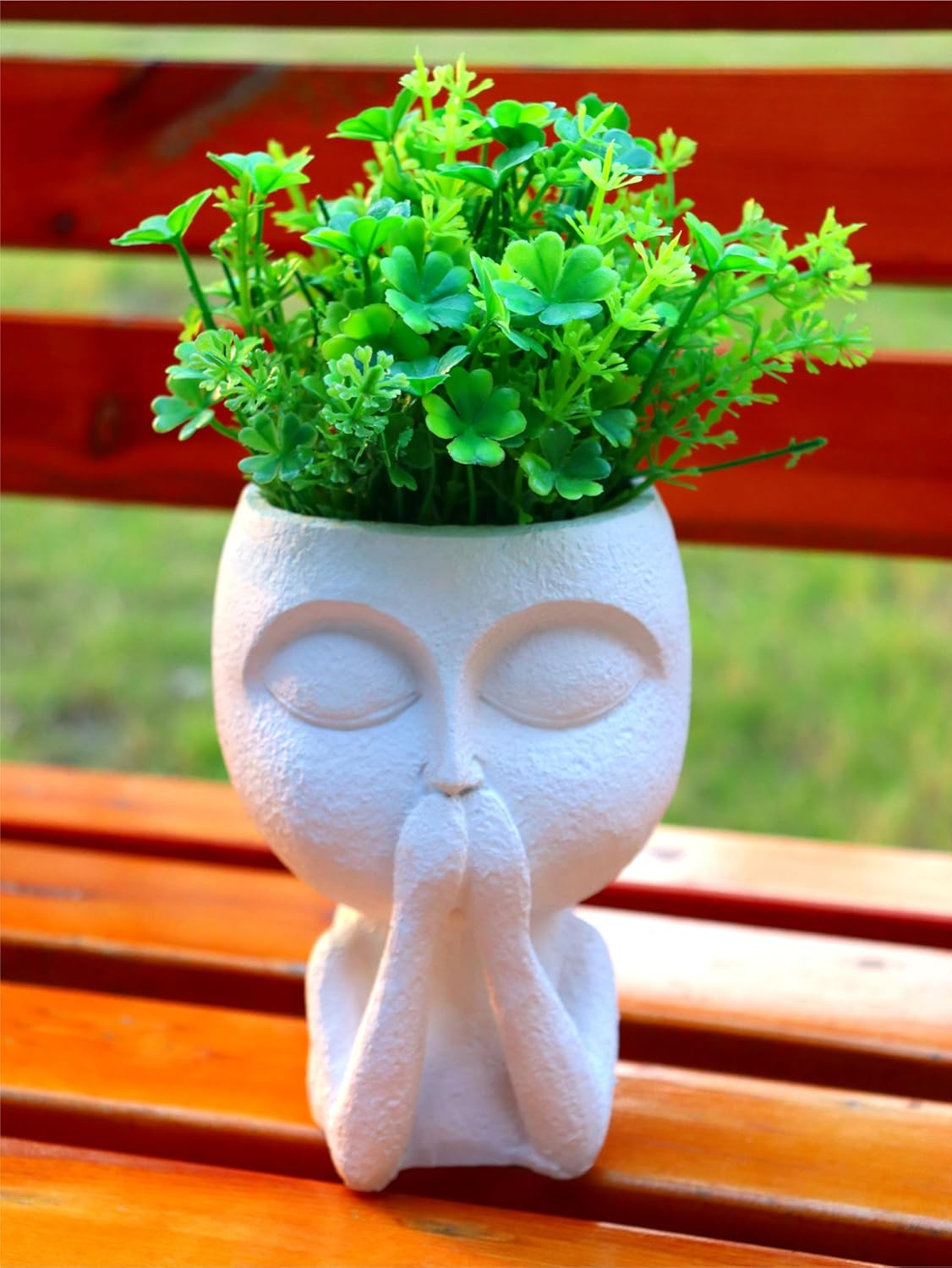 Face Planter Pots Head Planter, Cute Resin Succulent Planters, Unique Face Flower Head Planter for Indoor Outdoor Plants with Drainage Hole Gift for Female Plants Lovers 2