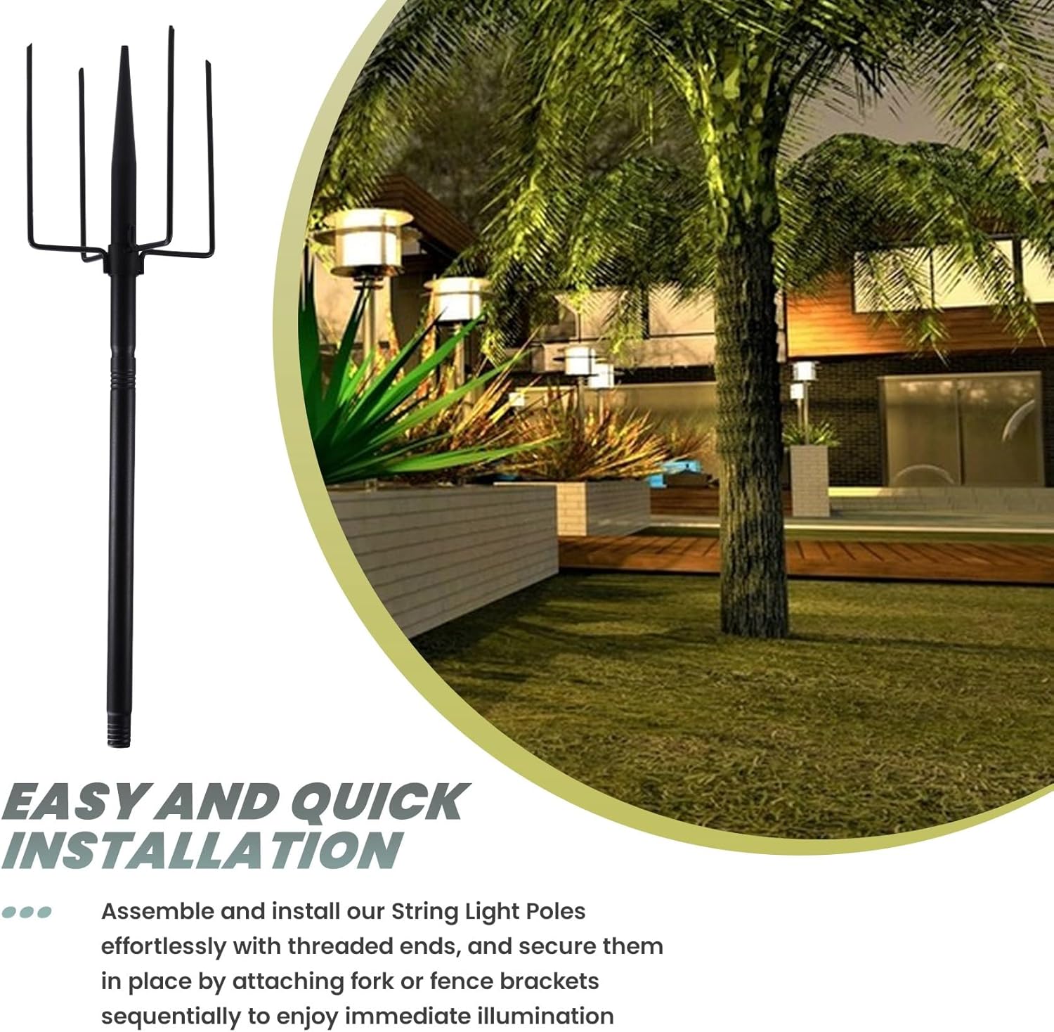 UCBVKTDN ストリング ライト ポール、ストリング ヤード ライト ポール、屋外ストリング ライト ポール、頑丈なガーデン ラ