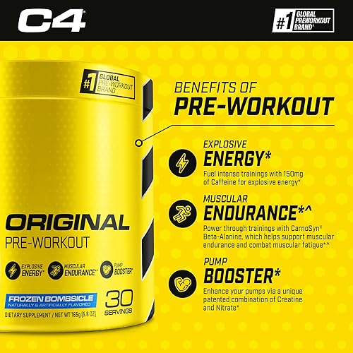 Miniatura 3 de Cellucor Original C4 - Polvo de preentrenamiento y BCAA, sabor Frozen Bombsicle, 30 porciones + XTEND BCAA en polvo, Freedom Ice, 30 porciones
