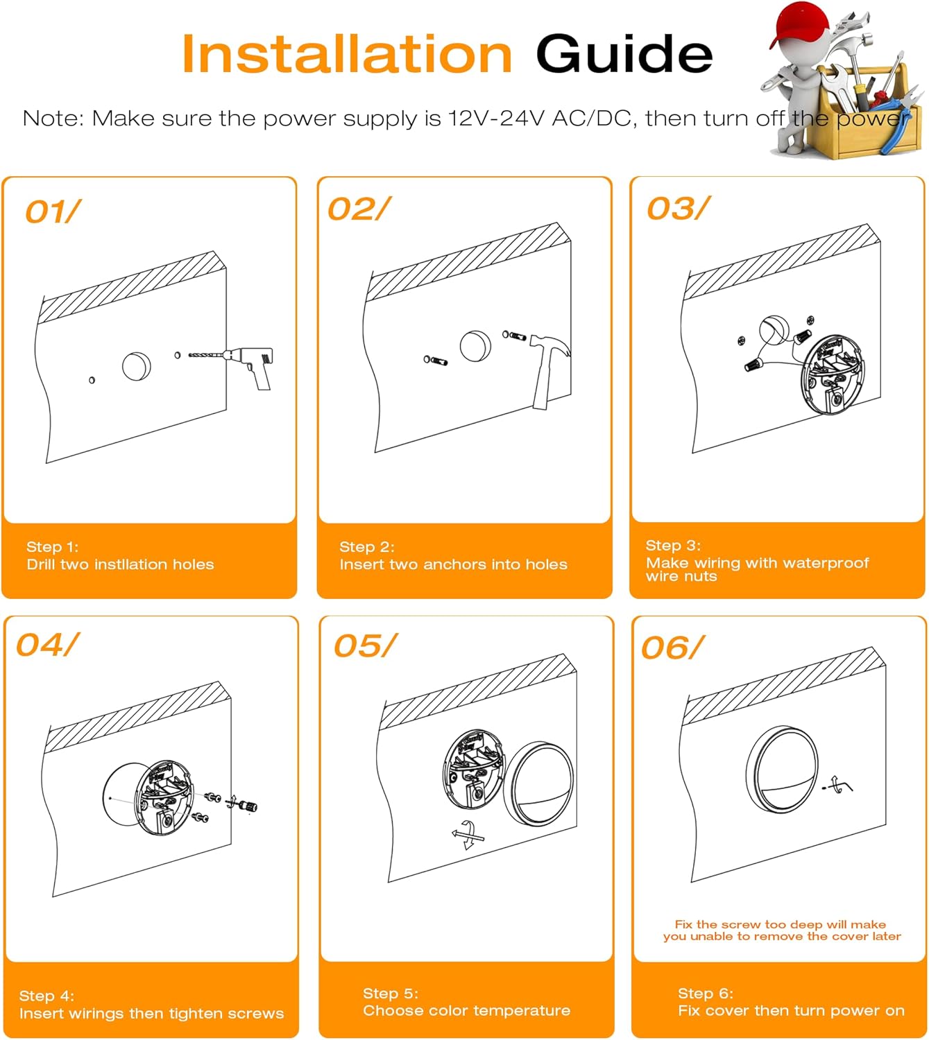 CLOUDY BAY [12 Pack] 3CCT Low Voltage LED Deck Lights Outdoor,2700K/3500K/5000K Selectable,Landscape Step Stair Railing Fence Light Wired,3W,12V-24V AC/DC Deck Lighting Fixtures