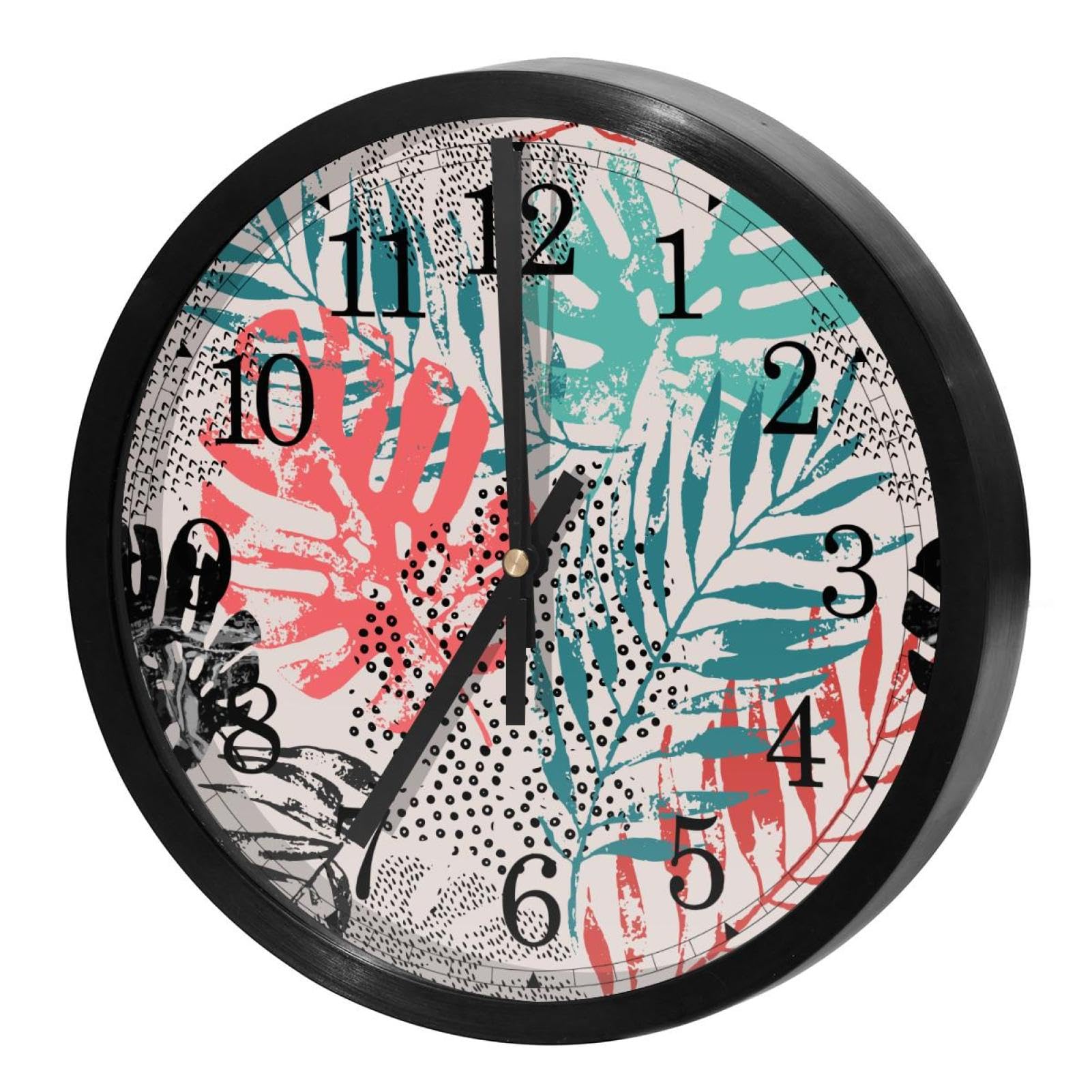 Horloge murale silencieuse à quartz ronde au style rétro de feuilles