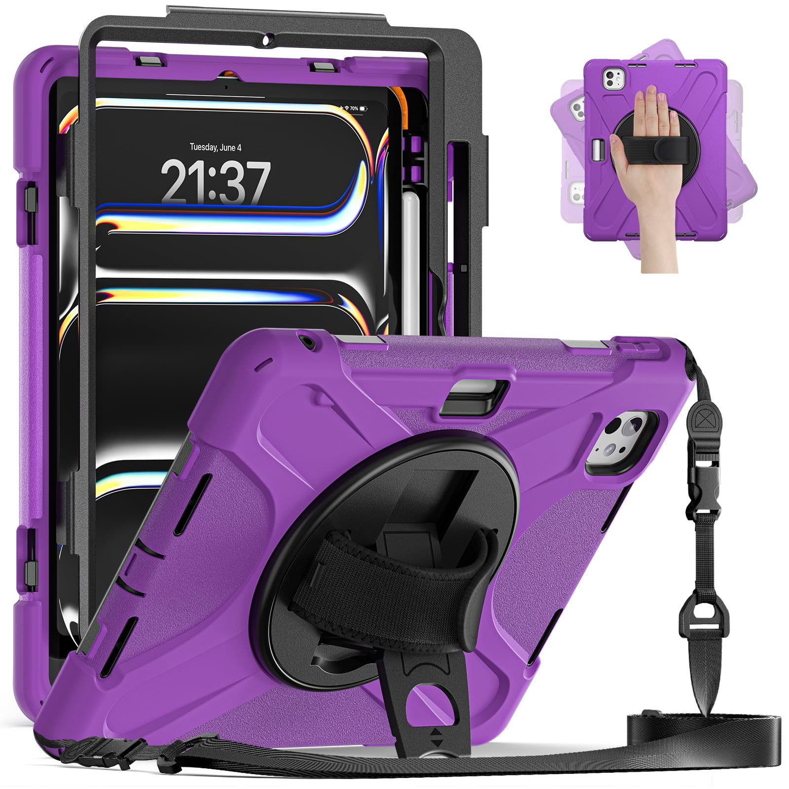 Étui iPad Pro 13 M4 2024 coque robuste avec support rotatif 360 - 8
