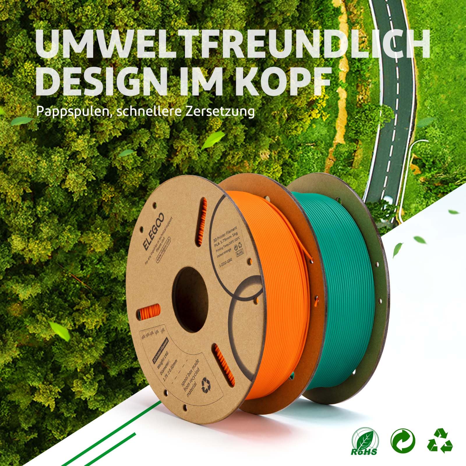 ELEGOO PLA Filament 1.75mm Schwarz 1KG, 3D Drucker Filament Maßgenauigkeit +/- 0,02 mm, 1kg Pappspule (2.2lbs) Filament-3D-Druckmaterialien Passt für die Meisten 3D Printer