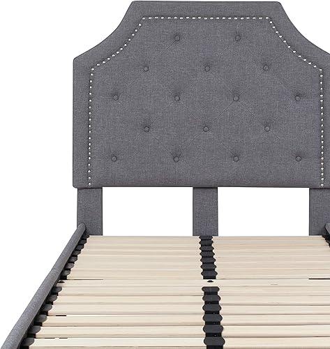 Miniatura 7 de Flash Furniture - Base de cama Brighton con tapizado de tela gris clara y diseño capitoné, tamaño Twin