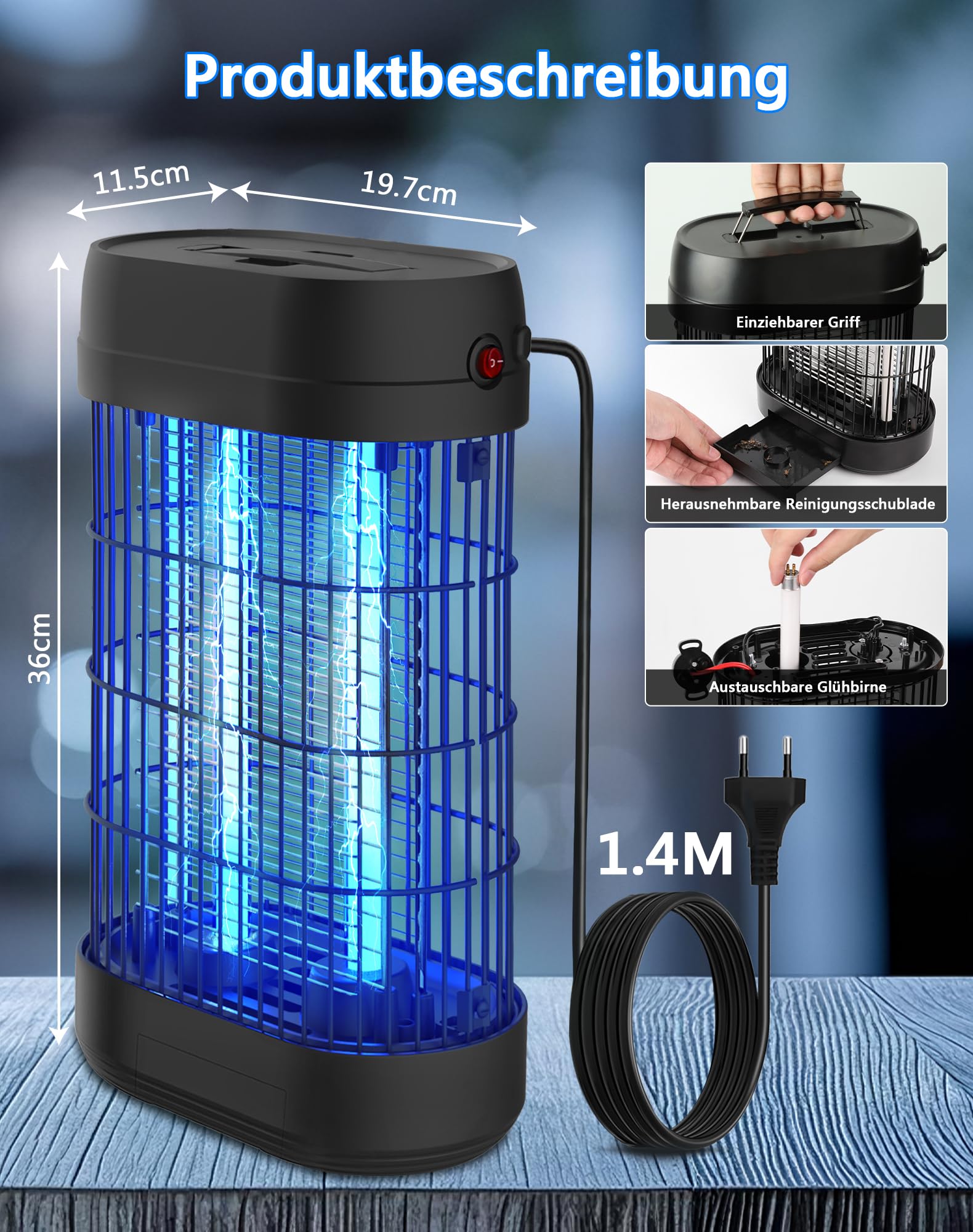 Insektenvernichter Elektrisch 18W Fliegenfalle UV Mückenlampe, 80㎡ Wirkungsbereich Mückenfalle gegen Mücken Fliegen Motten, Insektenschutz Innenbereich Ohne Chemie, für Innen und Aussen