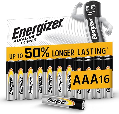 Energizer Alkaline Power - AAA Batteries (16 Pack) - Triple A Battery 1.5V - Up To 50% Longer Lasting - For Everyday Devices - 100% Recyclable Packaging - 7 Year Shelf-Life [Amazon Exclusive]