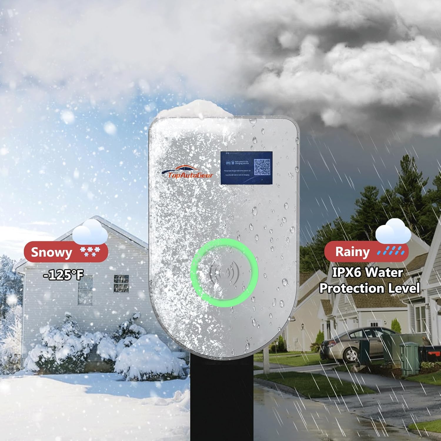 Level 2 Wireless EV Charging Station with App Monitoring 48A 25FT Cable, NEMA14-50 Plug, Indoor/Outdoor Universal Fast Electric Car Charger with 2 RFID Cards