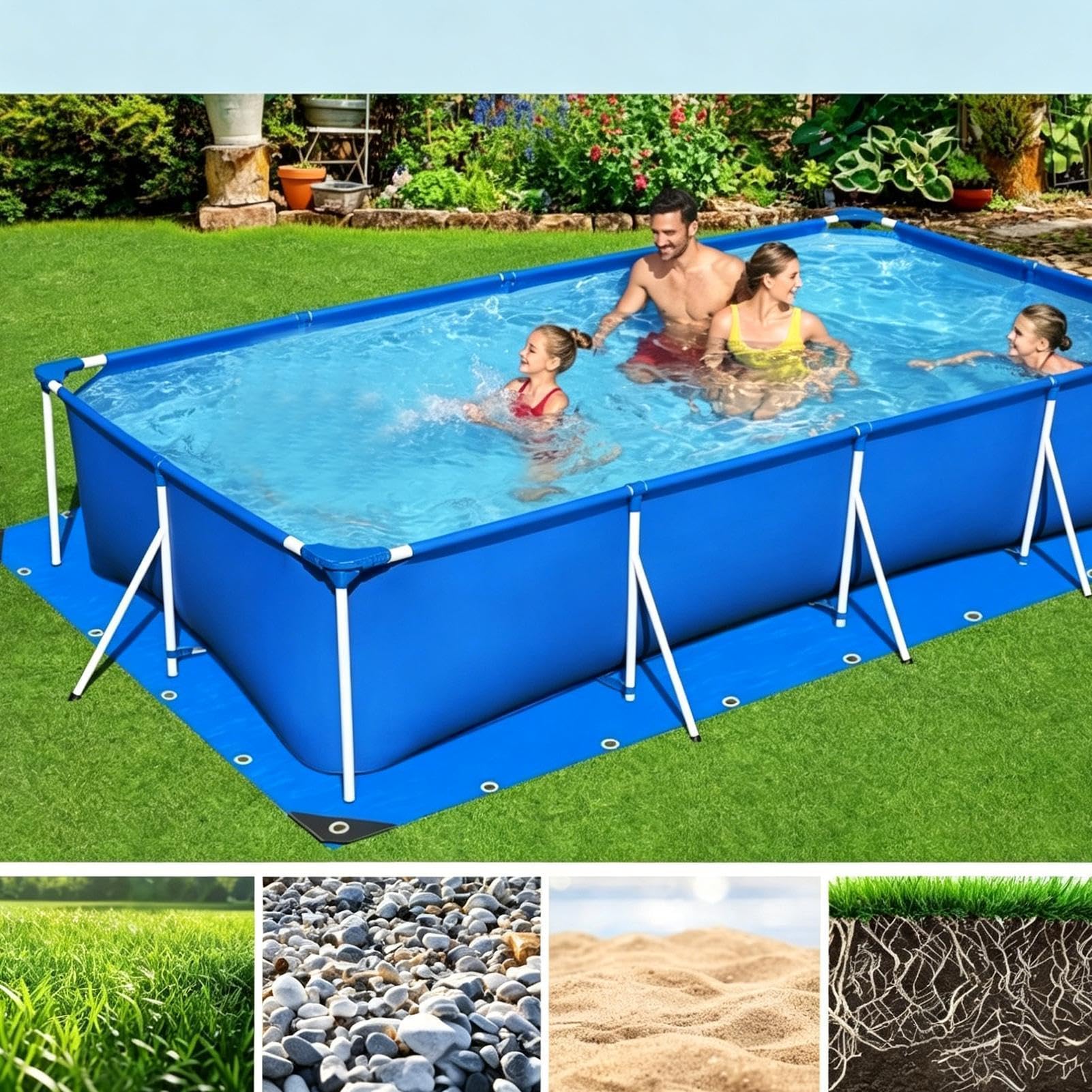 Telo sotto piscina Telo Impermeabile per Terrazzo | Tappeto Pieghevole Rettangolare Double Face da Piscina Terrazzo, Giardino, Picnic, Cortile, Prato, Esterno, Pranzo, e