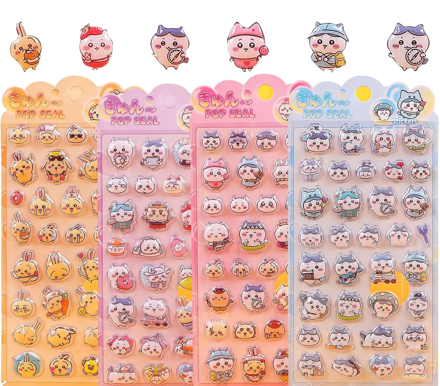 Winnges ちいかわ3D立体シール 4枚 たまごっち ちい うさぎ ハチ まめっち めめっち くちばっち ぷくぷく レリーフシールセット マシュマロ風 携帯電話飾り用 DIY用 手帳用 貼り付け可能 手芸用品 贈り物 子供 女の子 (B) (K4)