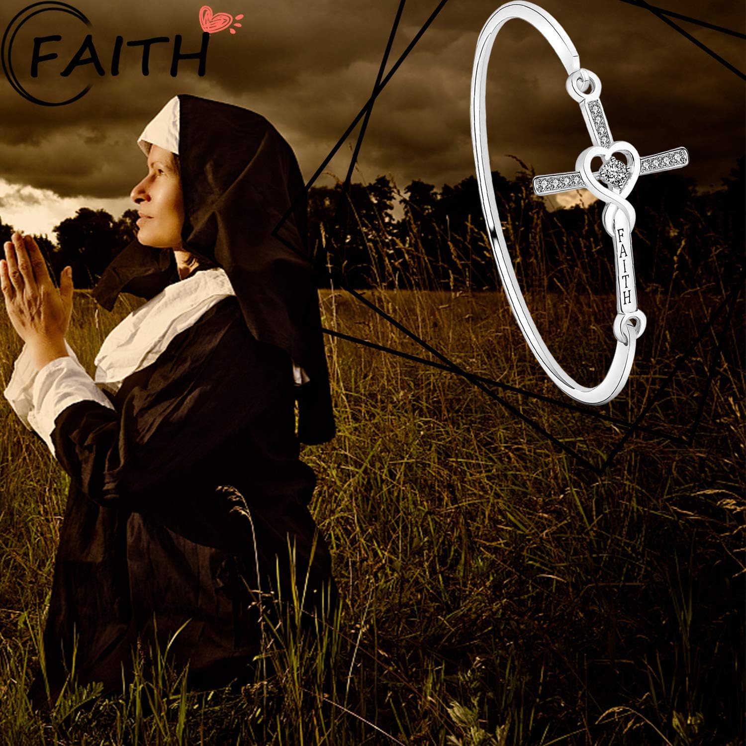 WUSUANED Infinity Love Heart God Cross With Faith Inscription Christian Bracelet Religious Gift for Women Girls - Image 7