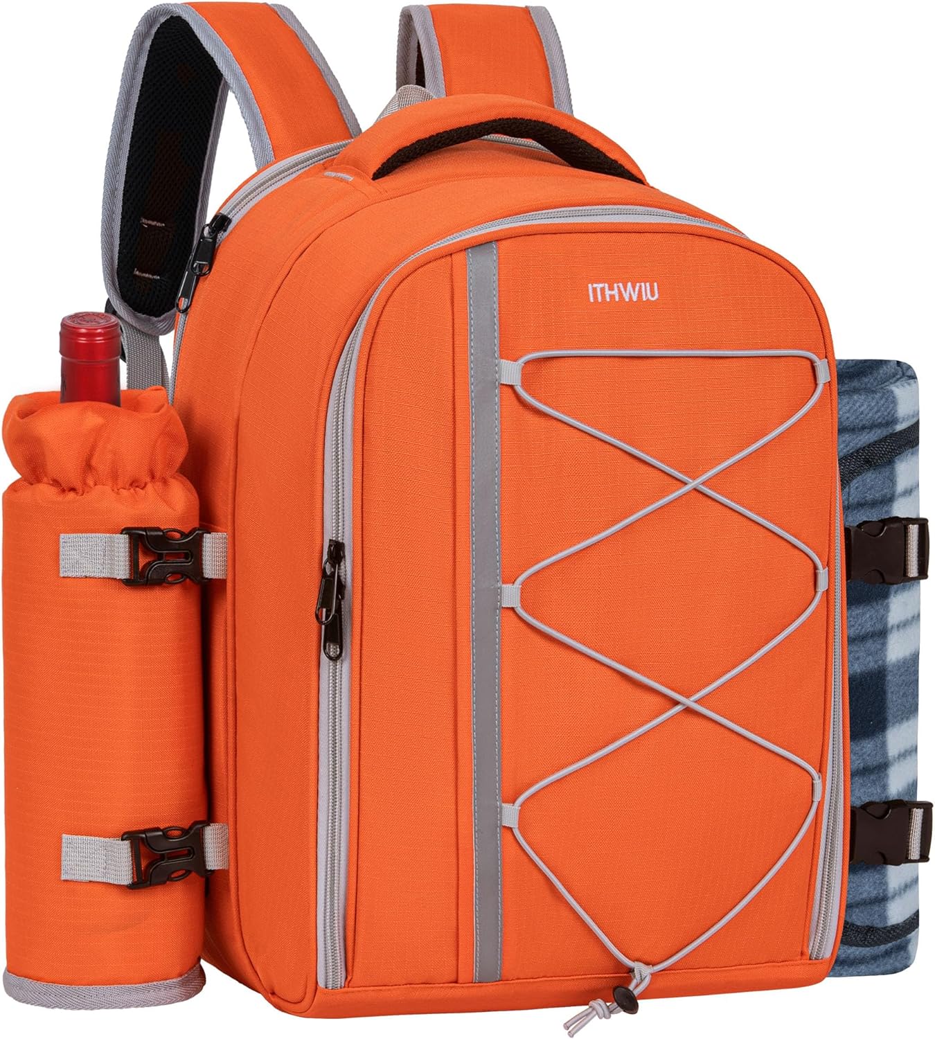 Picnic Backpack for 4 Persons with Insulated Leakproof Cooler Compartment, Cutlery Sets, Wine Holder, Fleece Blanket, Wedding Gifts for Couples, Perfect for Beach, Camping, Hiking, Orange