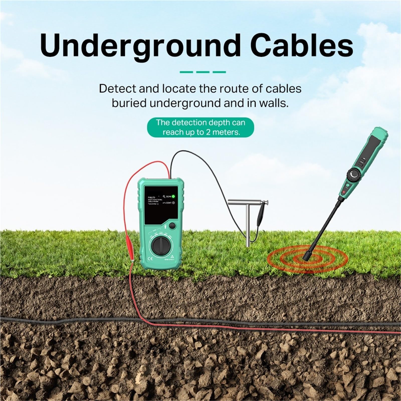 Detector profesional de cables subterráneos, cable de red, cable telefónico, localizador de cables ocultos, profundidad 2 m, alcance 3000 m