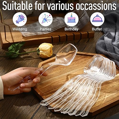 Miniatura 4 de 48 cucharas de plástico para servir utensilios de servicio resistentes cucharas de plástico transparente utensilios de plástico cucharas desechables