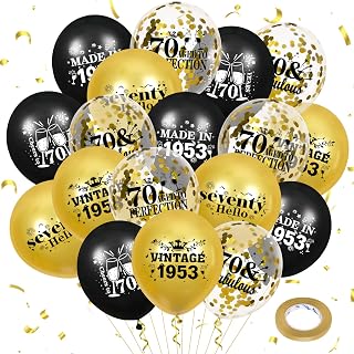 Vintage 70th Birthday Balloons 18Pcs Black Gold 1953 Balloons Party Decorations for Men Women 70th Anniversary Birthday Party Black Gold Confetti Latex Balloons Happy Birthday Decor Supplies 12 inch