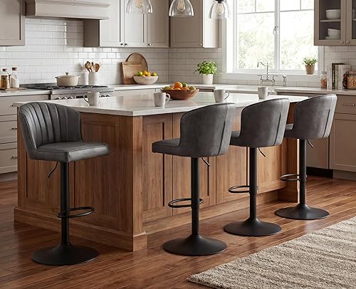 Miniatura 15 de EALSON - Juego de 2 taburetes de bar de altura de mostrador, sillas modernas de bar con respaldo, taburetes de bar tapizados en cuero con reposapiés