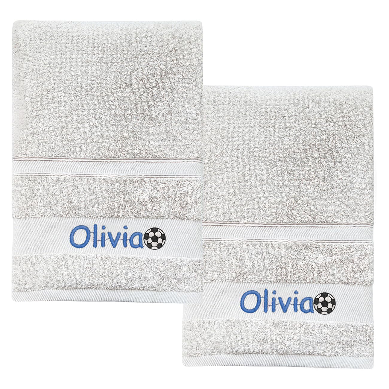 2-Piece Personalised Embroidered Bath Towel with Custom Name ,Monogrammed Towel Gift for Baby, Kids & Adults | Unique Wedding, Birthday Gift Idea 100% Cotton (White, 2 PCS Bath Towel(70cmx140cm)) — image 1