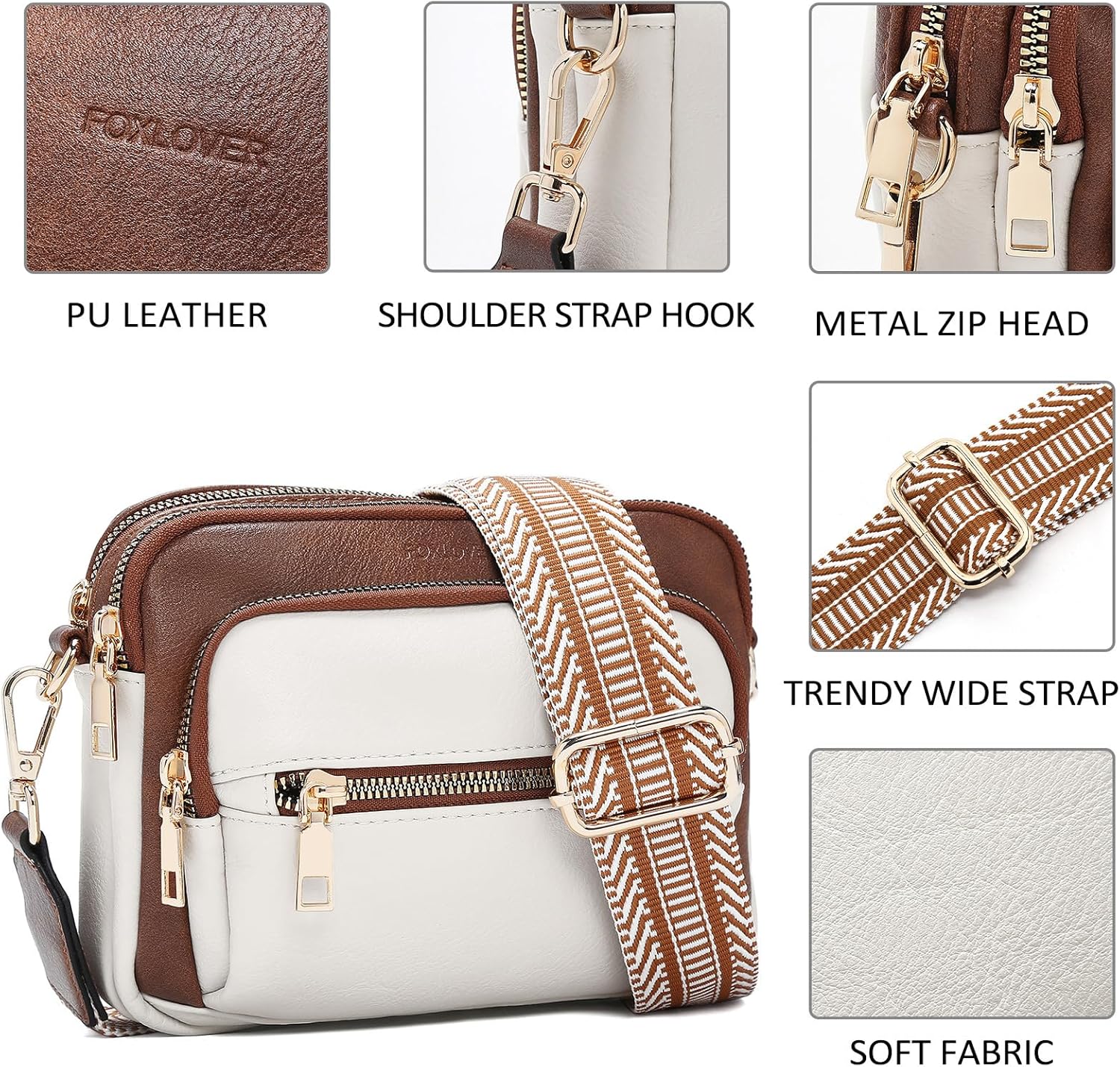 FOXLOVER Quilted Crossbody Bags for Women Vegan Leather Boho Purses Shoulder Handbags with Tassel - Image 4