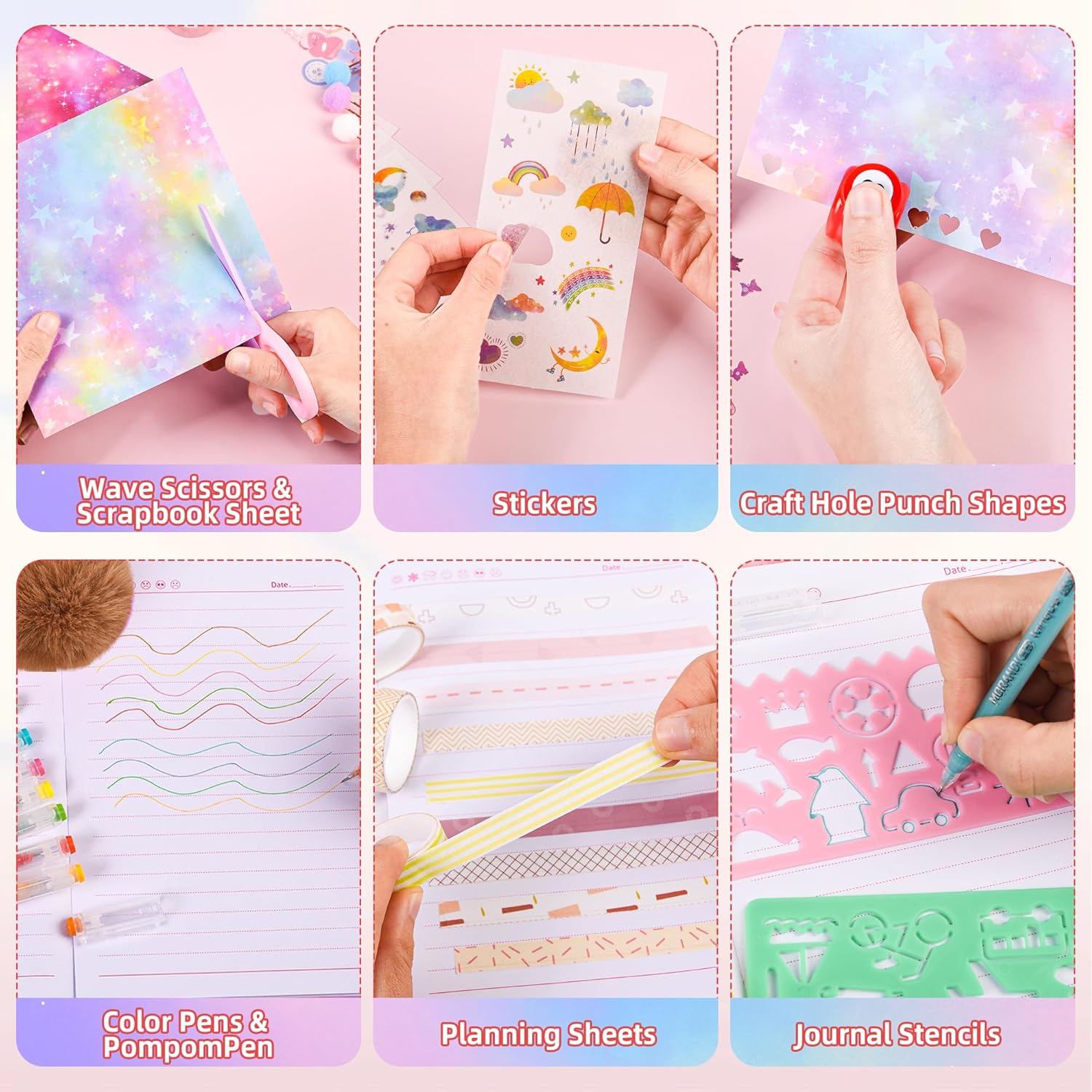 LiYiQ Plush Capybara Diary Gift Travel Journal Secret Diary with Scrapbook Paper Stickers Journal Stencils Pompom Pen and Washi Tape Practical Set Gift for Birthday Christmas