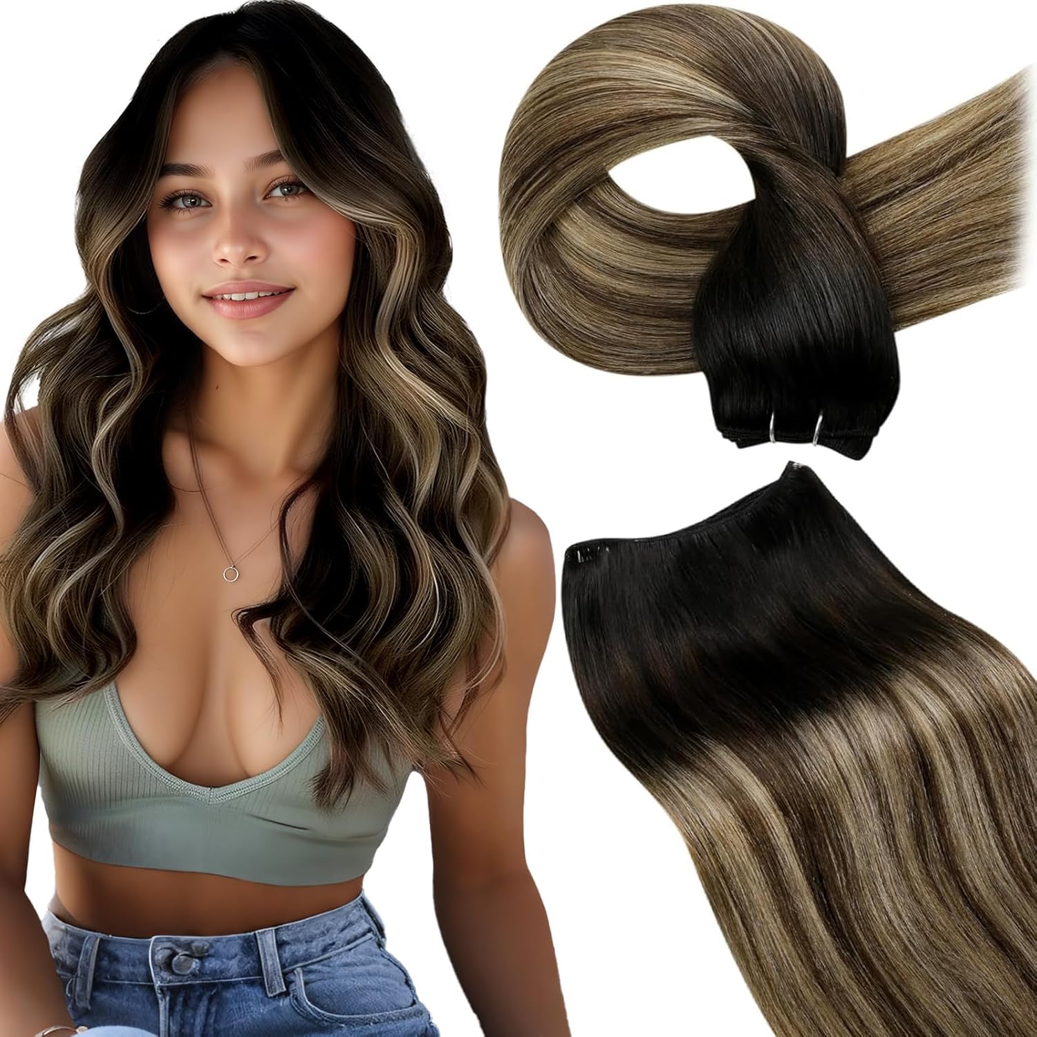 LaaVoo Tressen Echthaar Weft Extensions Echthaar