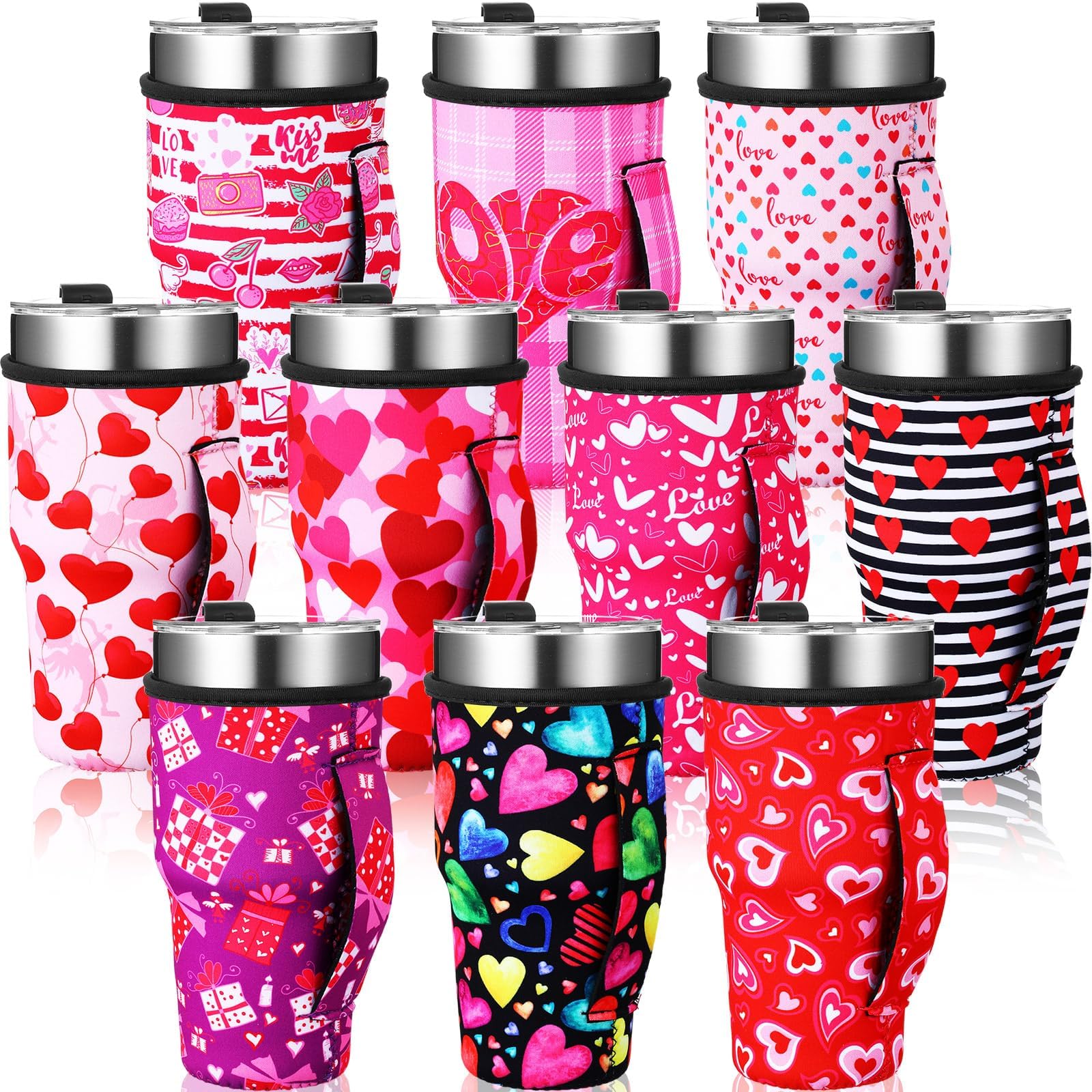 Layhit 10 Pcs Valentine Theme Coffee Cup Sleeves Reusable