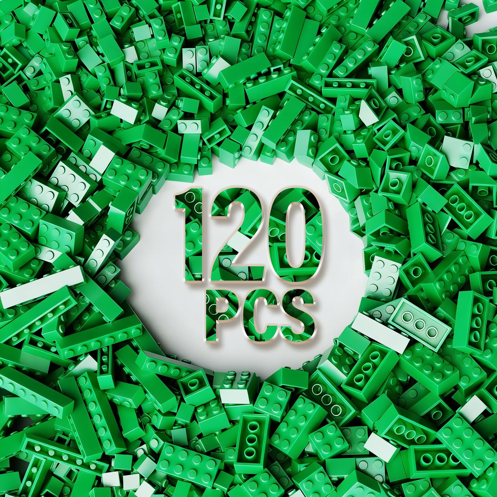 120 Pieces Bulk Bricks, 8 Sizes of Mixed Building Blocks, Compatible with Lego and All Other Brands (Green)
