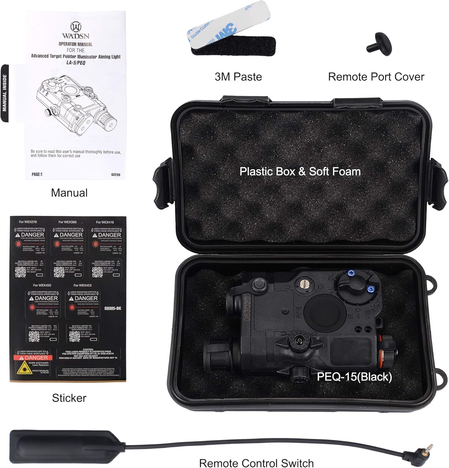 WOSPORT Gun Light Airsoft Tactical PEQ-15 IR Laser Black Battery Box LED White Flashlight+Red Laser Sight with Lenses Upgrade Version for AEG GBB CQB : Sports & Outdoors