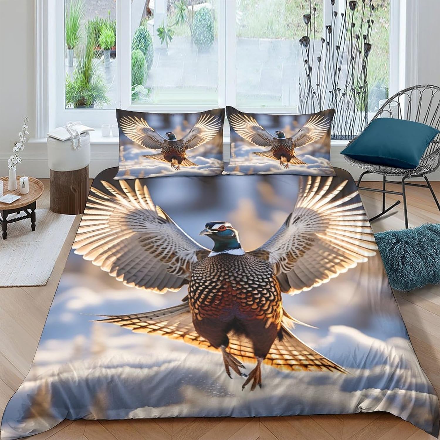 Housses de couettes 3D imprimé poulet avec 2 taies d'oreiller