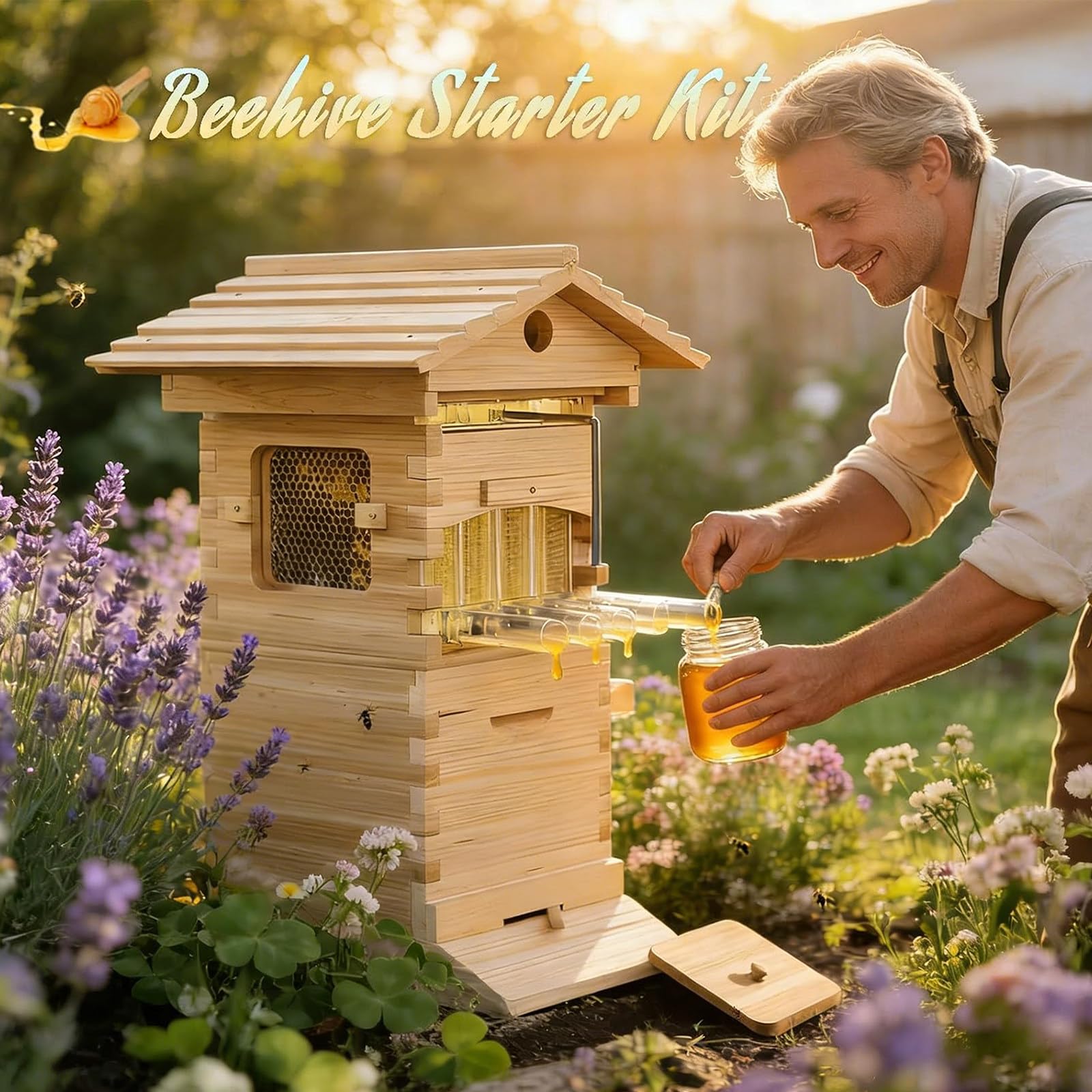 Kit de Apicultura para Principiantes, Colmena Flow Hive, Juego Completo de Colmena Encerada con Extractor de Miel. 4free-flowinghoneycombcombs