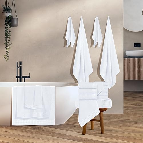 Vista 259 de GLAMBURG Juego de 6 toallas de 100% algodón ultra suave, contiene 2 toallas de baño de 28 x 55 pulgadas, 2 toallas de mano de 16 x 24 pulgadas y 2