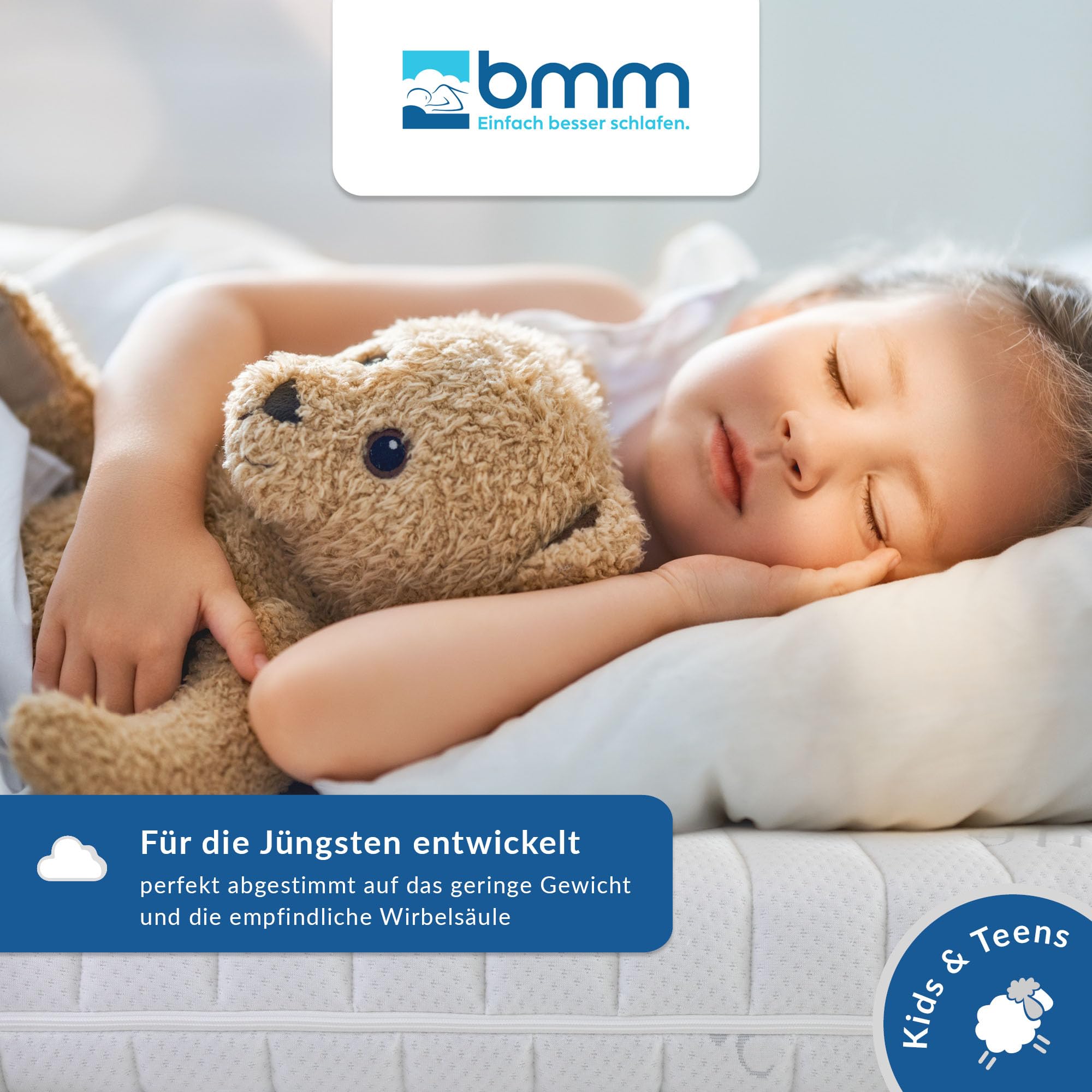 BMM Hochbett Kindermatratze UpMat 90x200 cm H2 14 cm Kaltschaummatratze | Speziell für Hochbetten entwickelt – mit 14 cm Höhe, Kinder-Profilschnitt und hygienischem SaniNature-Bezug.