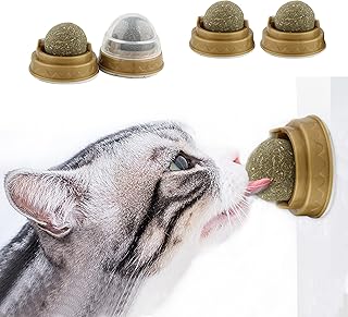 4 Pack Catnip Ball, Natural Catnip Toy Rotatable Playing Edible Balls Cat Toys, Self-Adhensive Wall Mounted 360 Degree Rotatable, Teeth Cleaning Catmint Toy for Cat Kitten Kitty