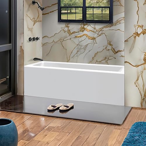 Miniatura 74 de Fine Fixtures Acrílico, bañera de fibra de vidrio con delantal integral frontal en blanco brillante, drenaje a mano derecha, 48 x 32 pulgadas