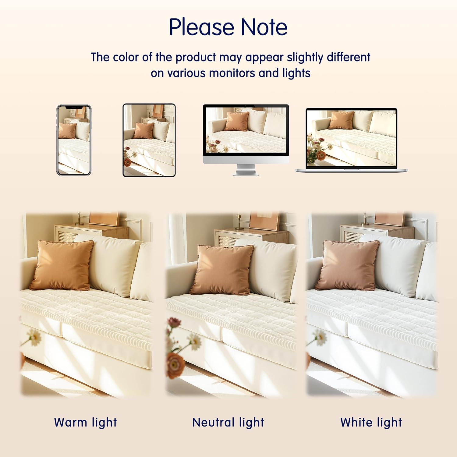 SUBRTEX Couch Cover for Dogs, Non-Slip Sofa Mat Washable, Thick Sofa Slipcover Cushion Protector Pet-Friendly(Ivory, 27.6"x27.6")