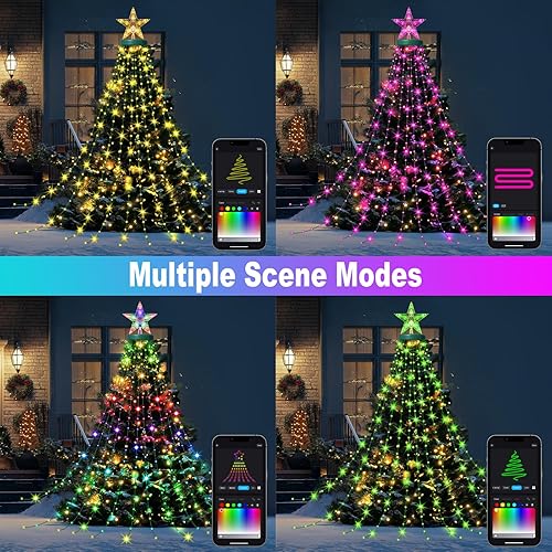 Miniatura 3 de Guirnalda de luces inteligentes para árbol de Navidad con anillo, 410 luces LED para árbol de Navidad, aplicación y control remoto, temporizador de