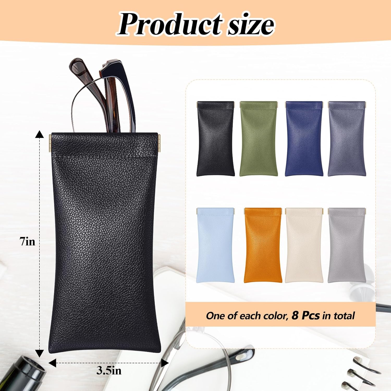 Xuhal 8 Pcs Leather Glasses Case Sunglasses Pouch Eyeglass Case Soft Squeeze Top Portable Travel Glasses Sleeve for Women Men - Image 3