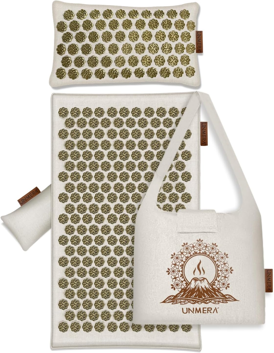 UNMERA Acupressure Mat and Pillow Set/Flower Spikes-Volcanic Stone Heating Back/Neck Pain Relief,Spa-Like Relaxation, Eco Linen, Includes Bag
