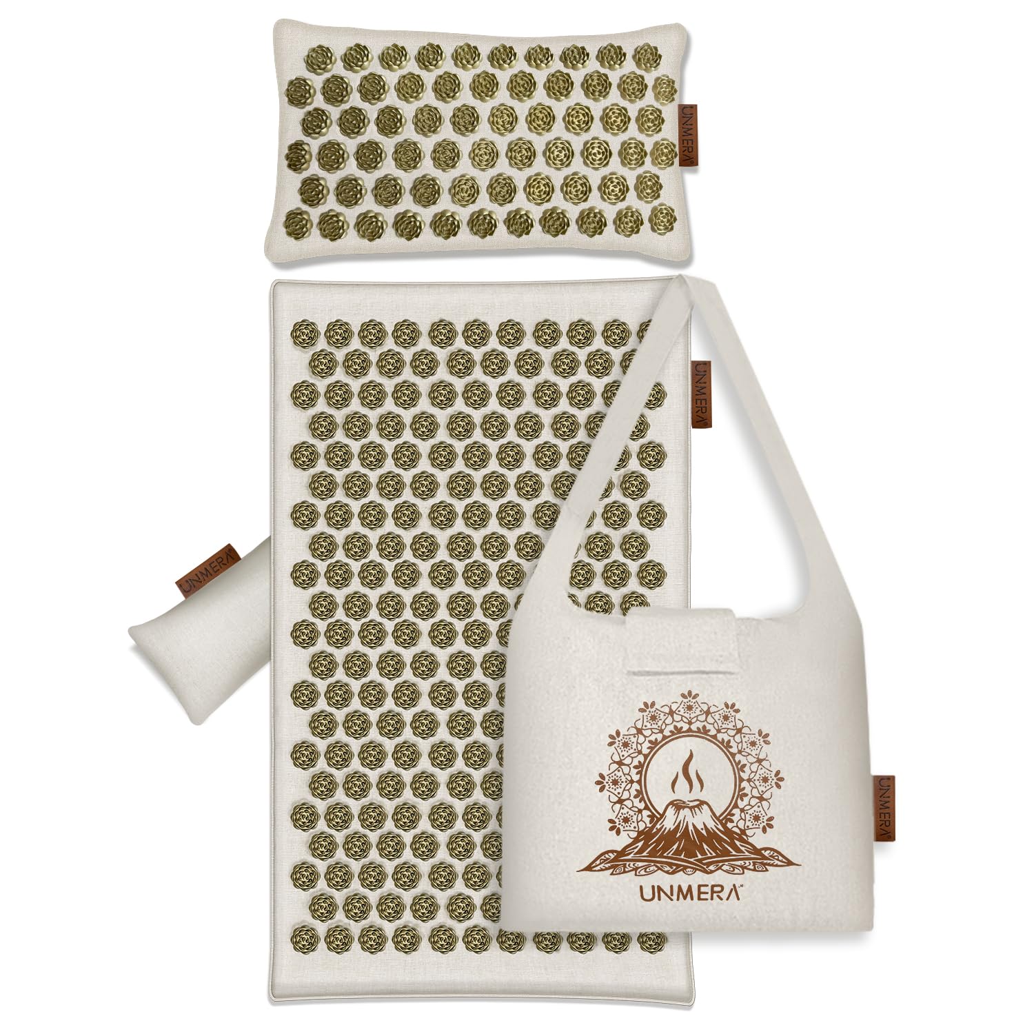 UNMERA Acupressure Mat and Pillow Set/Flower Spikes-Volcanic Stone Heating Back/Neck Pain Relief,Spa-Like Relaxation, Eco Linen, Includes Bag